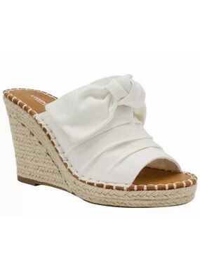 London Fog White Knotted Espadrille Wedge Slide